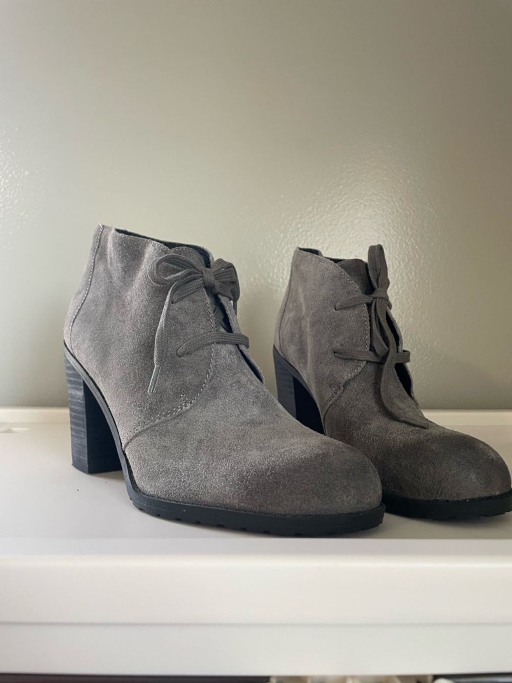 Franco Sarto Gray Suede Lace-Up Ankle Booties